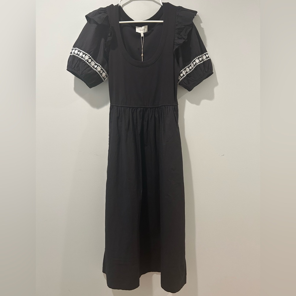 Cleobella Selma Black Midi Dress with Puff Sleeves NWT - Picture 4 of 9